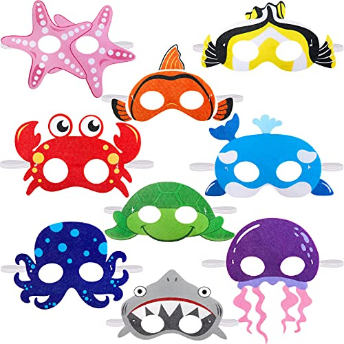 Sumind Ozeantiere Filz Masken Meerestier Masken für Unter dem Meer Thema Geburtstag Halloween Verkleidung Kostüm Party Zubehör (18 Stück)