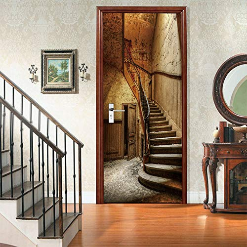 VIRANDA Türtapete Selbstklebend TürPoster 3D - ALTE TREPPE - Türaufkleber Fototapete Türfolie Poster Tapete 77x200cm