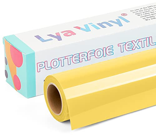 Lya Vinyl Plotterfolie Textil, 30,5 × 305cm Gelb Flexfolie Plotter Textil für Cricut und Silhouette Cameo, Textilfolie Plotter für DIY Stoff und Shirt