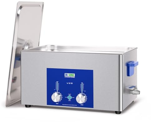 DK SONIC Pulitore ad Ultrasuoni Industriale 22L, Pulitore Sonico Commerciale da 480W con Timer Codificato, Riscaldatore e Cestello, Funzioni Multiple per Motori di Motociclette, Carburatori, Catene