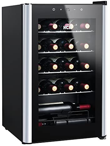 HCK Vinoteca 24 Botellas, Nevera para Vinos de Bajo Consumo 70L, Botellero Nevera con Puerta de Cristal de 3 Capas, Temperatura Regulable 4-22°C, Wine Fridge de Control Táctil, Negro