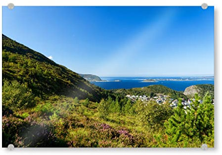 artboxONE Acrylglasbild 45x30 cm Natur Landschaft am Berg Sukkertoppen - Bild skandinavien Berg Fjord