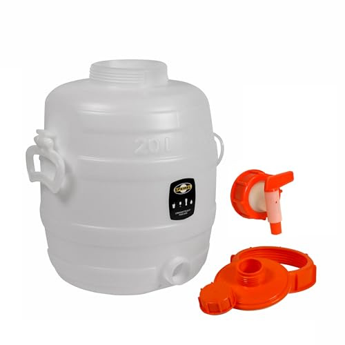Lebensmittelechtes Getränkefass Mostfass Gärfass (20 Liter rund mit NW15 Auslaufhahn)