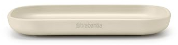 Brabantia - Renew Seifenschale - Seifenhalter mit Rutschfestem Boden - Rippen halten die Seife Trocken - Rutschfester Boden - Korrosionsbeständig - Badezimmerzubehör - Soft Beige - 14 x 8 cm