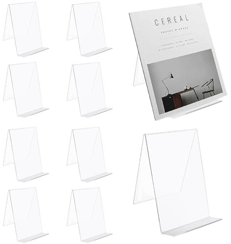 CYEER 10 PCS Book Stand for Display, Acrylic Book Display Stand, Small Clear Book Holder Tablet Holder Bookends Book Stands for Display Books, Picture Albums, Menu, Magazine Artworks(100x115x130mm)