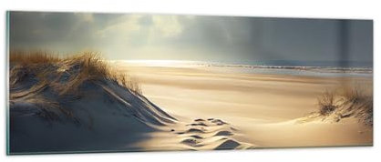 Panorama Bilder auf Glas Dünen Strand Ozean Glasbild 90x30cm Wandbilder Dekoration Wohnzimmer Schlafzimmer Küche Klein Wanddeko Bild im Glas Wand Kunstdruck Art Modern Wall Decor GAB90x30-5927