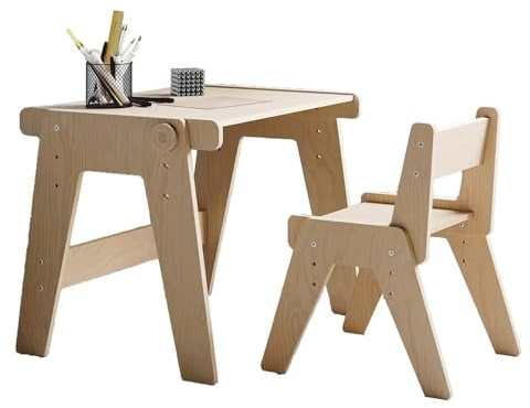BusyKids Wooden Growing Table and Chair set for Children Toddlers Kids Convertable Plywood Desk Montessori Growing Nursery Wood Furniture