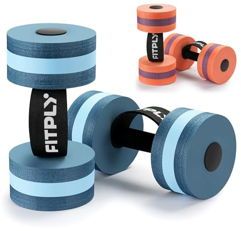fitply Water Weights Aquatic Pool Dumbbells for Swimming Exercise - EVA Foam Swim Pool Weights with Handle Strip, 2PCS Lightweight Water Dumbbells, Aerobics Swimming Exercise Equipment