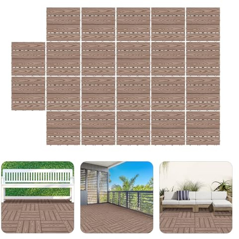 22Pcs WPC Terrassenplatten Holz Kunststoff FußBöDen Balkon Fliesen Dielen Boden Mit Drainagefunktion Bodenbelag AußEnbereich FüR Patio Balcony Garten Terrassen Quadratisch Kaffee Farbe 30X30Cm