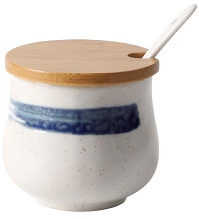 Dowbom Japanische Zuckerdose mit Deckel und Löffel, Zuckertopf, Zuckerbehälter, Gewürzglas, H 200 ml
