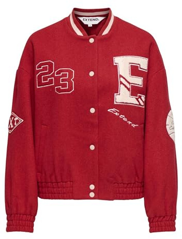 Only Onlchara L/S baseballjacka Xt Pnt, hög risk röd, s, Hög risk Röd, S