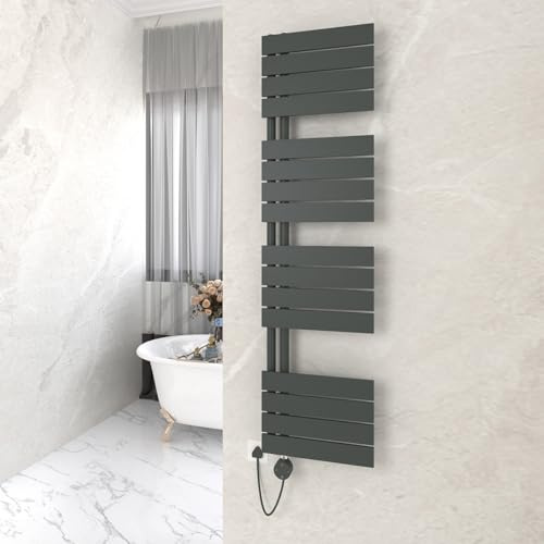 GY Bath Badheizkörper Elektrisch mit Thermostat 1540x400mm, Handtuchtrockner Elektrisch Flach Design Handtuchheizkörper Seitenanschluss mit Heizstab Timer Handtuchwärmer 1000W