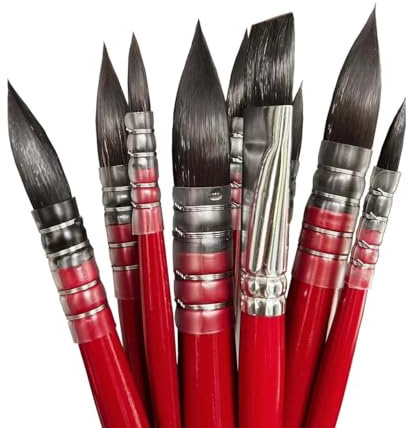 tumuarta Aquarellpinsel Set, kurzer Griff, Synthetisches Eichhörnchenhaar, Nr. 0-8, 8 rund, 1 flach, 9 Stück