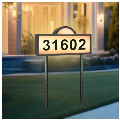 Solar Address Numbers for House, Lighted House Numbers with Cool Light & Warm Light, Solar Address Sign for Yard, IP65 Waterproof Address Plaque Wall Mounted & in Ground