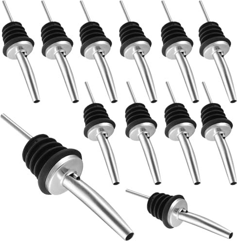 gaoduanluoluo 12 Piezas Vertedor de Botellas, Tapón Dosificador Aceite, Vertedor Dosificador de Acero Inoxidable, Taper Vertedores Aceite para Bar, Bistro, Cocina (Negro)
