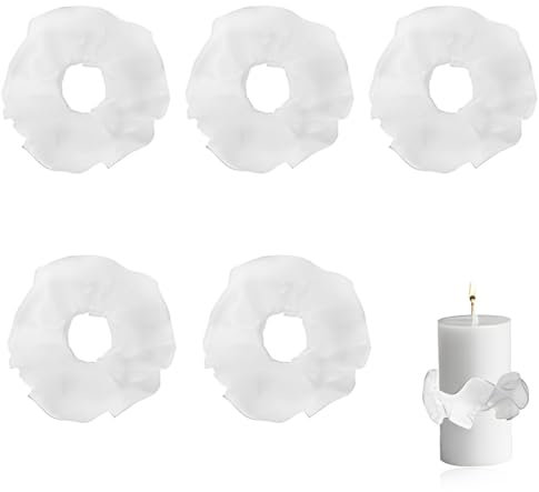 XUZOPIM 5 Pièces Protection Anti-Gouttes Bougies, Organza Blanche Attrape-Gouttes, Anneaux De Bougies Tulle, Decoration De Bougie, Pour Bougies De Communion, De Baptême, De Mariage