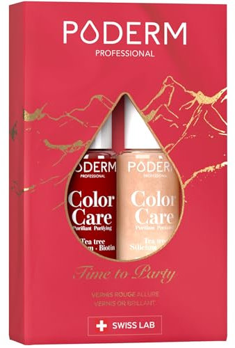 PODERM Soins des Ongles Time to Party Coffret Cadeau | 2 Vernis Soins Enrichis En Tea Tree – Longue Tenue & Protection UV | Idée Cadeau Fete des Meres | Cadeau Maman, Soeur & Grand-Mere – Swiss Made