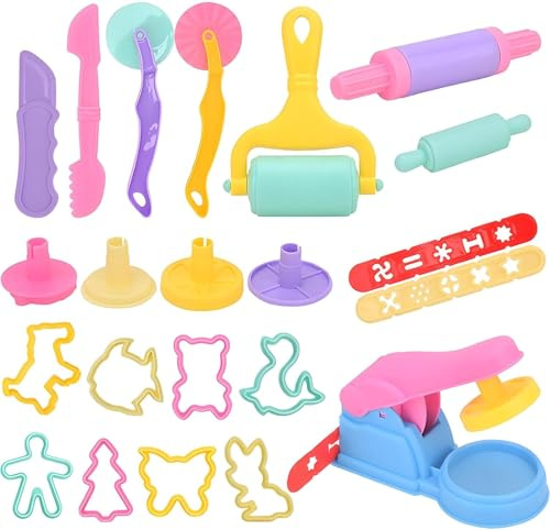 Knetwerkzeug, 1 Set 22 Stück Kinder Plastilin Werkzeuge, Knete Ausstechformen, Extruder Modellierwerkzeug, Küchenspielzeug Lernspielzeug, für Jungen und Mädchen, mehrfarbig