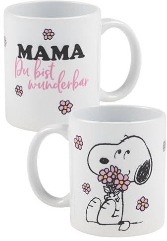 The Peanuts Snoopy Tasse - Mama Du bist wunderbar Kaffeetasse Becher Kaffeebecher aus Keramik Muttertag Weiß 320 ml