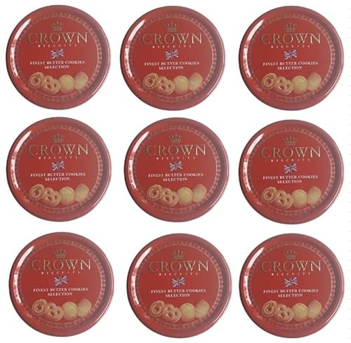 CROWN BISCUITS | DANISH BUTTER COOKIES SELECTION TIN x 140g | Danish Butter Cookies TIN | Novelty Biscuit in Small Tin | Perfect biscuits for Gift on christmas, Mother & fathers day (9 Tins)