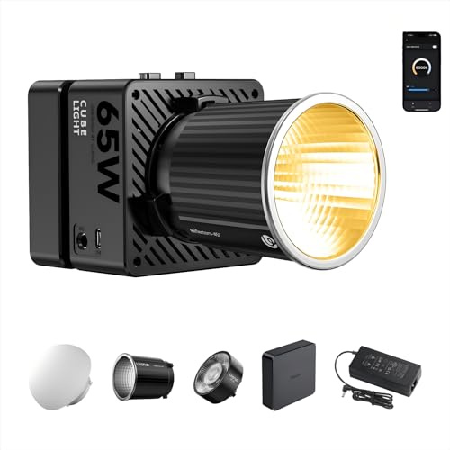 ULANZI EC65 65W Tragbares LED Videolicht, Studiolicht 2,4G/APP Steuerungmit DC Ladegerät, Wechselakku 3200mAh, Dual-Farbtemperatur 2500K-6500K, COB Bi-Color Dauerlicht für Studio/Outdoor/Kamera