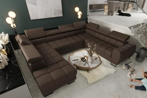 Friderik Hörnsoffa Aspen MAX I lädersoffa U-form 265 x 350 x 225 cm sovfunktion två sänglåda L-8 (brun, vänster)