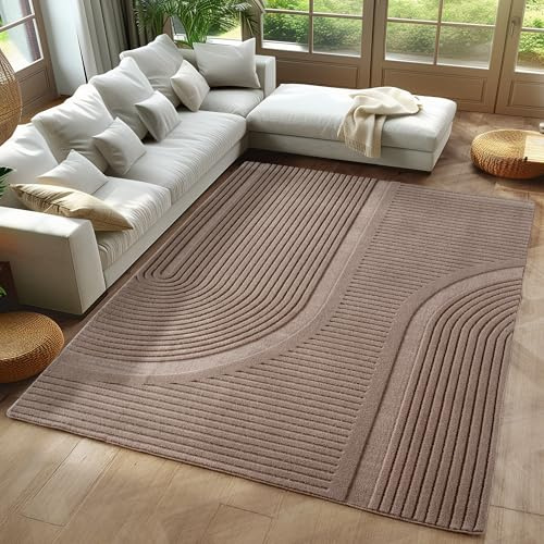 Carpetsale24 Teppich Boho 120 x 170 cm Beige, Weicher Skandinavischer Kurzflor mit 3D-Effekt, Waschbar & Pflegeleicht, Deko Teppich für Wohnzimmer, Schlafzimmer oder Jugendzimmer
