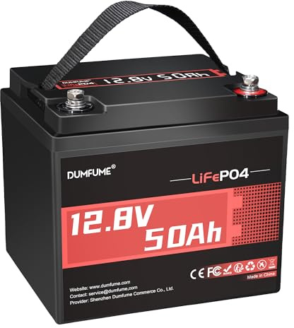 DUMFUME 12V 50Ah LiFePO4 Batterie, 50A BMS 640W Wiederaufladbare Lithium Batterie, Schutz vor niedrigen Temperaturen, Perfekt für Wohnmobile, Camping und Energiespeicherung zu Hause