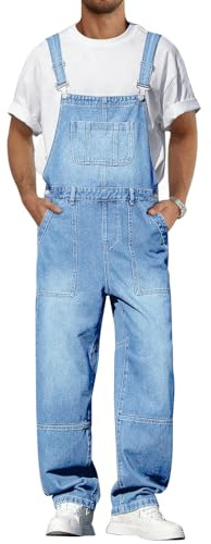 Runcati Men's Denim Bib Overall Jean Romper Casual Fashion Workwear Adjustable Strap Loose Fit Hip Hop Jumpsuit
