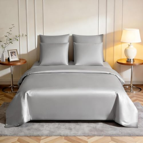 ComfortAce 100% Tencel™ Lyocell Bettwäsche-Set, (1x) 240X220CM cm + (2X) 80x80 cm, Weich, Hypoallergen & Milbenfrei, Geeignet für Alle Jahreszeiten, Mit Reißverschluss, Nachhaltig，Wolkenrauchgrau