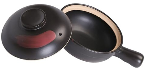 Warmhm Pentola Argilla per Casseruola e Stufato Piccola Pentola Terracotta Nero con Decoro Rosso Resistente Temperature e Riscaldamento Uniforme per Gas