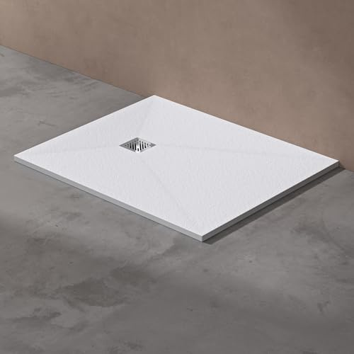 doporro Duschwanne Duschtasse 100x120x3cm aus Mineralguss in Weiß | Rechteckig Duschwanne für bodenebene Montage mit DIN-Anschlüssen – stabil & pflegeleicht für moderne Duschen Geoma09