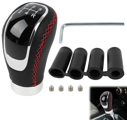 Pomello Del Cambio Universale Per Leva Del Cambio Manuale Con 3 Adattatori (8mm, 10mm, 12mm) in Lega Di Alluminio Pelle, Design Nero E Rosso, Facile Installazione Per Auto Pomello Cambio Universale