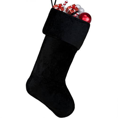 APAEAT 20 Inch Christmas Stocking Black Classic Personalized Christmas Stockings Soft Fireplace Hanging Stockings Large Faux Fur Xmas Stocking for New Year Holiday Party Decorations
