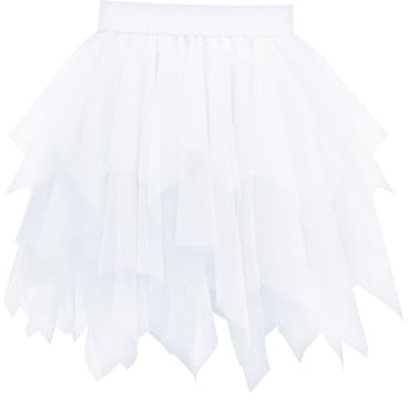 Vlazom Falda de Tul para Mujer Falda Tutú de Tul Irregular con Cintura Elástica, Falda Plisada Informal de Gasa para Fiesta de Graduación(L-XL,Blanco)