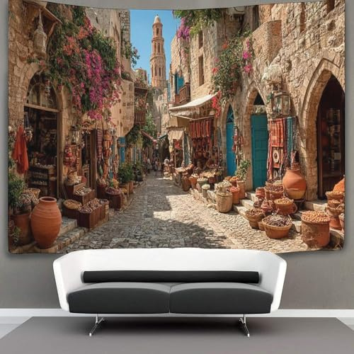 kaiyun Microfaser Flauschiger Wandteppich Mit Wandbespannung Oder Deckenbespannung Wandtuch (180cmx230cm,Antiker orientalischer Markt, Töpferei)