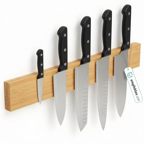 Kibun® Magnetleiste für Messer 40 cm; Extra Starker Magnet Messerhalter, edles Bambus/Walnuss Holz Messerleiste, Werkzeug Wandhalter für Küchenorganisation inkl. Montagematerial (Bambusholz)