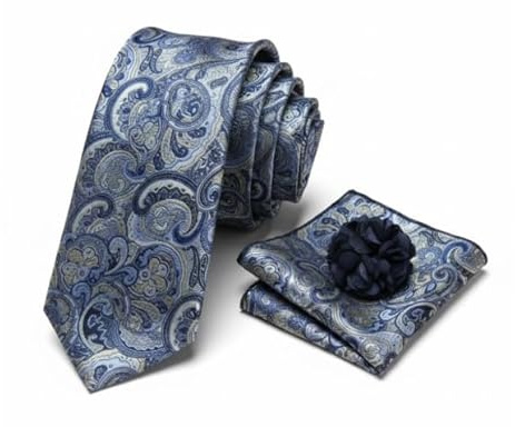 Generisch Herren Krawatten Set mit Punktmuster, Lila, Krawatte mit Einstecktuch und Ansteckblume, 3-teiliges Geschenkset für Hochzeit und Feier