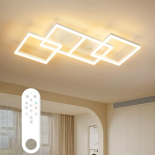 ANTENLICHT LED Deckenleuchte 85CM Dimmbar Wohnzimmer Deckenlampe 75w 7200LM, Wohnzimmerlampe mit Fernbedienung 3000K-6500K, Metall Rechteckige Schlafzimmerlampe Deckenbeleuchtung für Schlafzimmer Büro