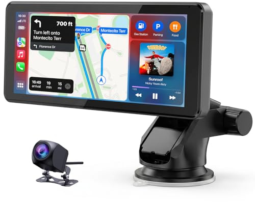 LAMTTO Écran CarPlay Voiture sans Fil 6.86 Pouces,Android Auto&A-pple Carplay,Car Autoradio Car Play Voiture sans Fil avec Écran Tactile/Navigation/Bluetooth/MirrorLink/Siri Assistant/AUX/FM