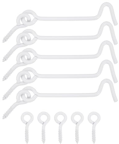 sourcing map 5Pcs Swivel Cabin Hook and Eye Latch, 3 Door and Window Locks Iron Eye Latch Hook with Mounting Screws for Wood Window Closet Cabinet, White