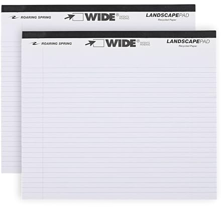 ROARING SPRING Wide Landscape Legal Pad, White, 2 Pads, 11 x 9.5, College-Ruled with Margin, 20 lb Recycled Paper, 40 Perforated Sheets, Made in USA