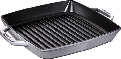 STAUB Gusseisen Grillpfanne mit zwei Griffen, Quadratisch, 33 cm, Für alle Herdarten inkl. Induktion & Backofen, Graphitgrau