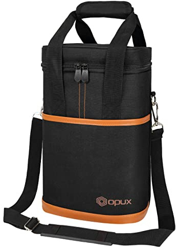Opux 4 Bottle Insulated Wine Cooler Bag - Leakproof Padded Portable Wine Bottle Carrier for Travel Picnic BYOB Gift (Brown)