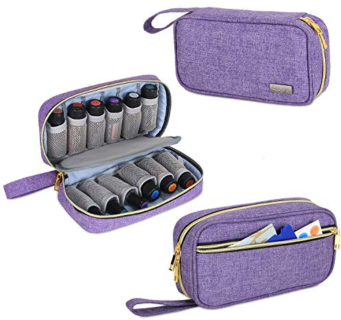 Luxja Tasche für ätherische Öle, Ätherische Öle Tasche, Öle Aufbewahrung | Ätherische Öle Organizer für 12 Flaschen (5ml-15ml, Auch für Rollerflaschen), Öl Tasche für Zubehör, Lila