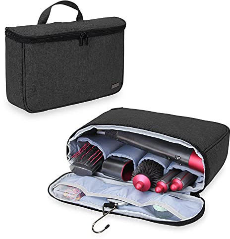Teamoy Tragbare Reise Tasche Für Dyson Airwrap Styler, Schwarz (Nur Tasche) | Von Oben zu öffnendes Design mit Zwei-Wege-Reißverschlüssen und einem Robusten Aufhängehaken aus Edelstahl