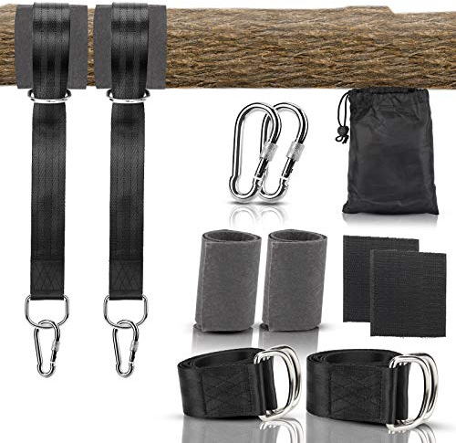 Molbory Schaukel Befestigung, Hängematte Befestigung Befestigungsset Aufhängung Hängesessel 2 Schwerlast Karabinern und D-Ringen, Max 500kgs aus Reißfestem Polyester mit 2 Baumschutz Polster (1.5M)