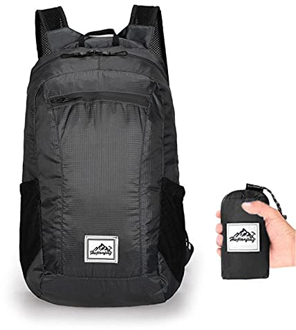 TSLBW Ultraleichter faltbarer Rucksack, klein, Hiking-Rucksack, langlebig, leicht, verstaubar für Herren und Damen, für Outdoor-Sport, Travelling, Wandern, Wandern, Camping, Biking, 2-schwarz, S
