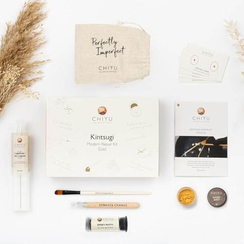 CHIYU Kintsugi Reparatur Set: Modern Repair Kit - Gold - Goldkleber - Lebensmittelecht - Spülmaschinenfest - Das vollständigste und haltbarste Set