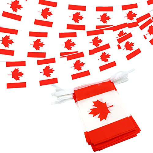 Anley Canada Chaîne Drapeau Fanion Bannières, Événements Patriotiques 1er Juillet Fête du Canada Décoration Sports Bars - 33 Pieds 38 Drapeaux